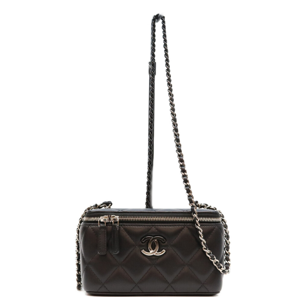 CHANEL AP3697 Black Vanity Shoulder Bag with Big Coco Mark, Silver Hardware, ...